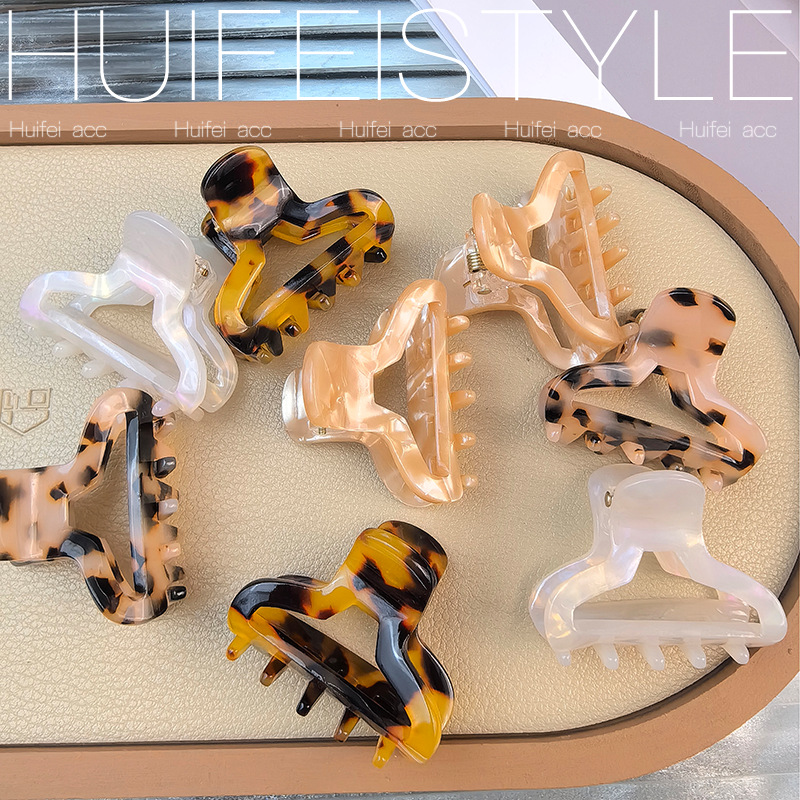 豹纹小号发夹女后脑勺高马尾抓夹刘海侧边发卡网红鲨鱼夹头饰