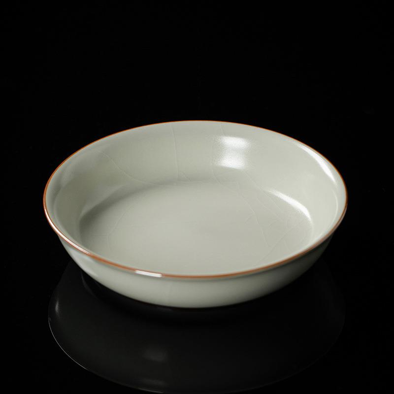 米黄汝窑汝瓷壶承壶托茶具配件茶点心盘果盘陶瓷茶壶开片可养