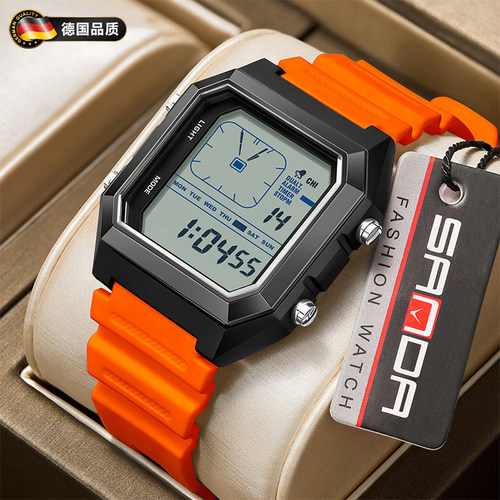 方块手表青少年简约抬手灯电子表