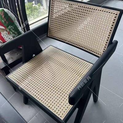 实木SSM椅家用昌加迪尔椅中古风带扶手靠子背椅休闲网红餐厅藤餐