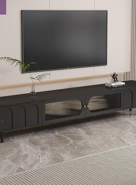 轻实奢意式极简木电视岩板黑色电柜视柜小户OZZ型客家厅用高脚储