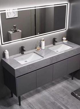 落式智能浴室柜大理石双盆共柜卫生间洗手台地盆一体CEJ灰色单公