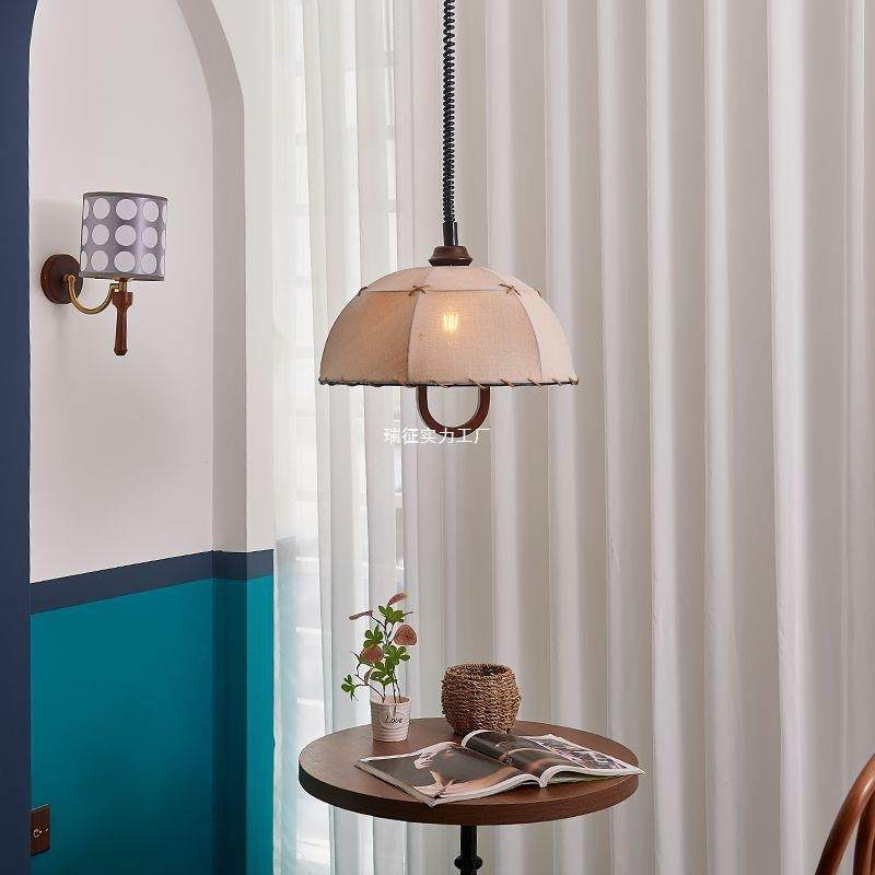 式诧日寂风复古吊灯清餐厅吧台布艺感可伸缩860卧室中古风氛吧围,家装灯饰光源,智能吊灯,淘宝优惠券,粉丝福利购,淘宝优惠卷