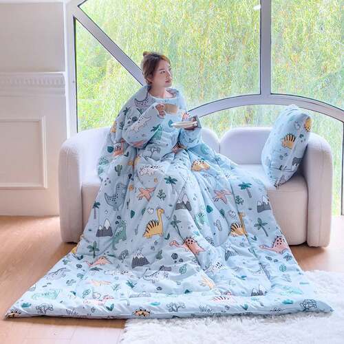 可折叠抱枕懒人被冬被看电视保暖午休衣服车载两用可穿冬季带袖被