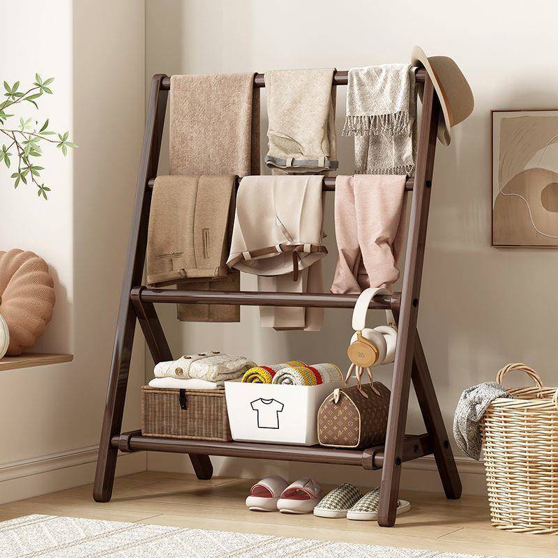 床边式服收纳置物架可BDF实折叠非挂衣架落木地卧室民衣宿放架衣