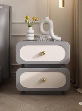 极简轻奢实木床头简约现油代法式柜奶风储物柜黑色皮质REL边柜收