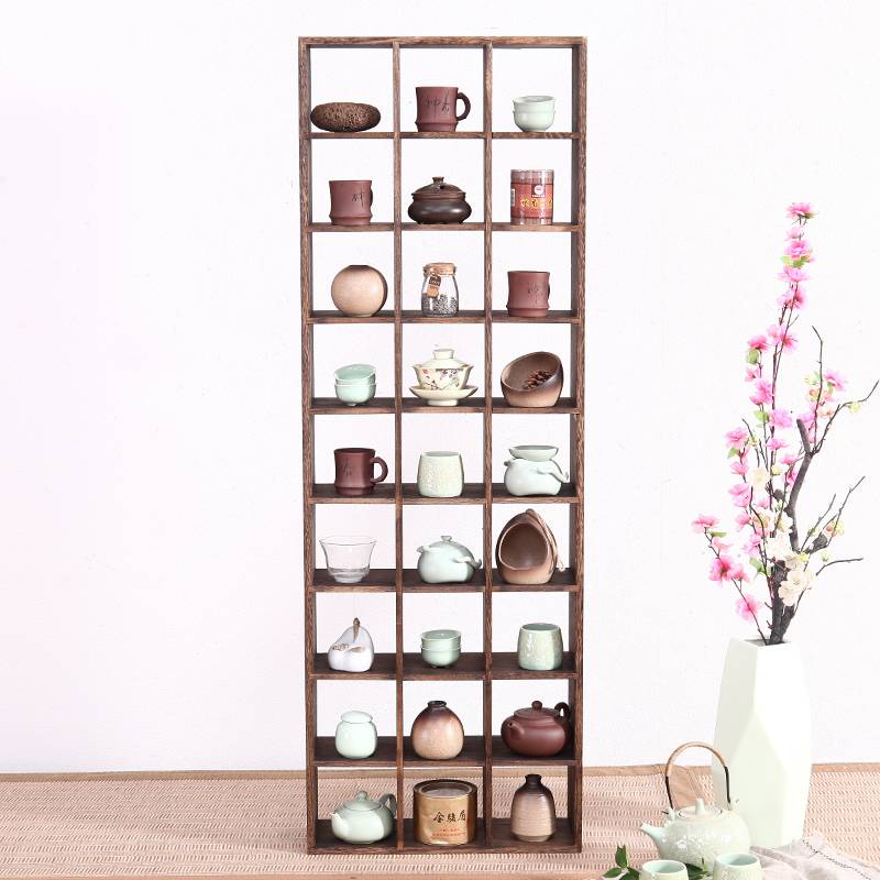 9C实木置物架壁挂收纳柜茶壶展示架格子铺茶家具多宝格方格架壁挂
