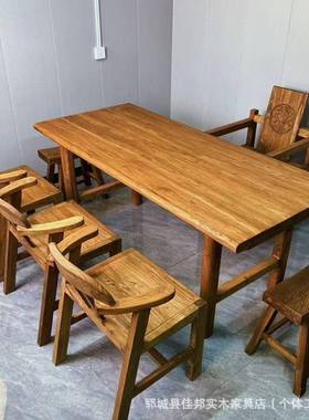老木YAJ茶桌原木桌子老木木板实桌面复古吧榆台桌家用餐大桌茶台