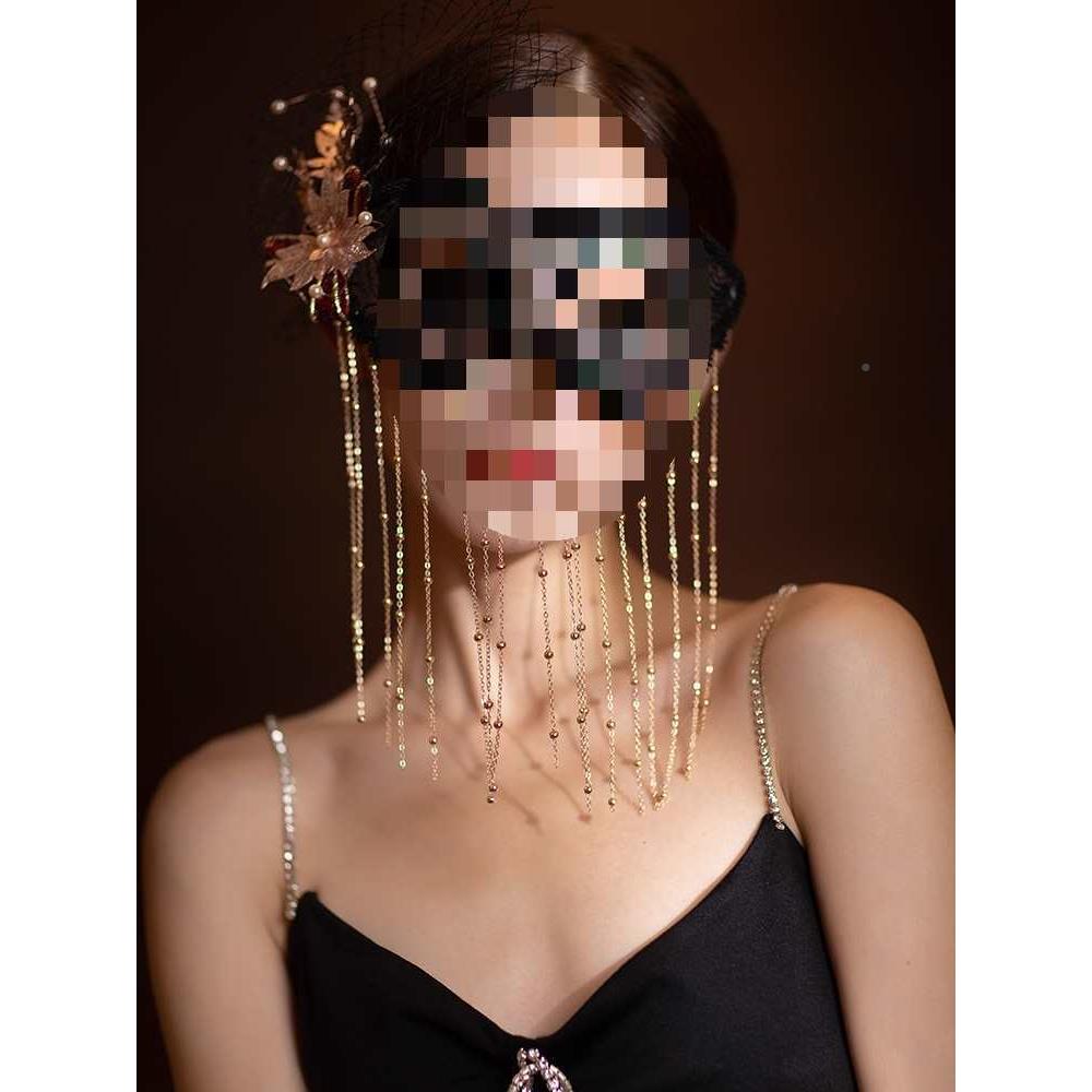 黑色蕾丝古雅造型复遮神秘面具优时尚百搭长流苏面F8758S65假面舞