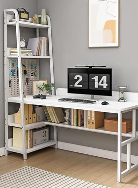 电习脑桌带DPG书架体奶油一风双人洞洞板办位公桌写字桌书柜拐角