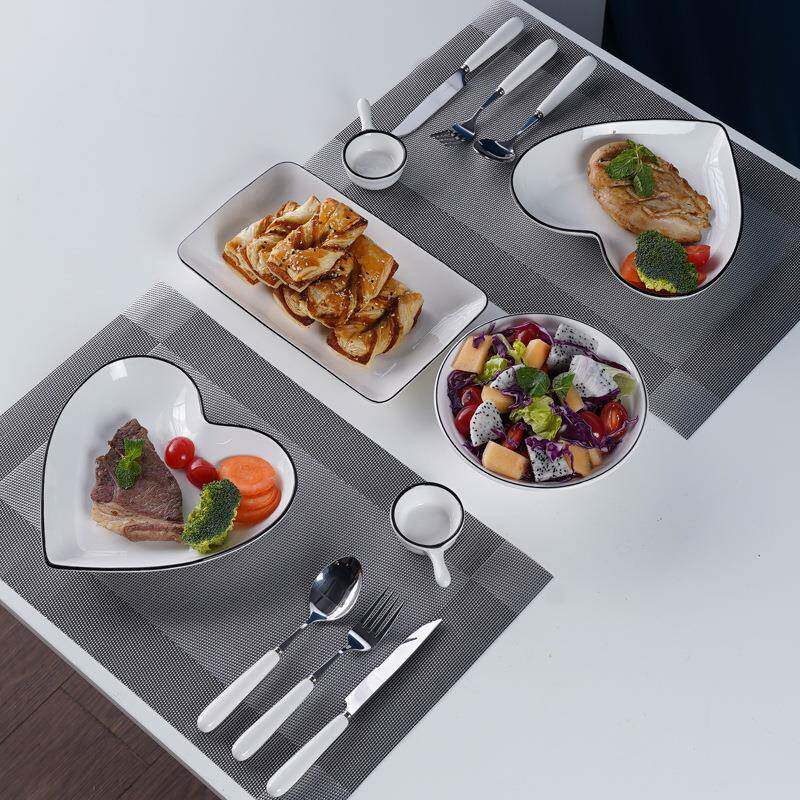 碗欧简BVP约陶瓷餐具套装线家用饭菜式盘子西餐餐具二黑人食套装