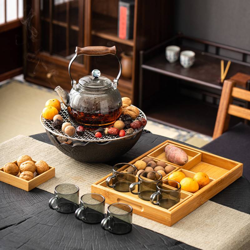 安舟电陶炉煮茶器围炉煮茶家用室内插电烤茶玻璃烧水壶煮茶壶中式