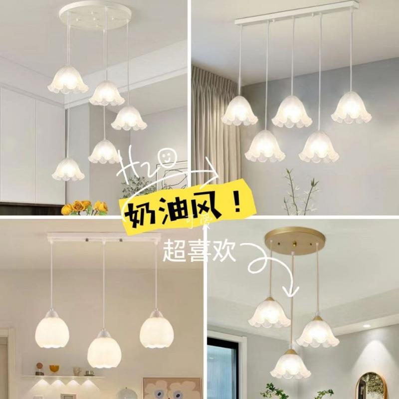 餐灯TDT现代简约法式奶油吊风复厅古梯轻奢网红花朵楼吧台小吊灯