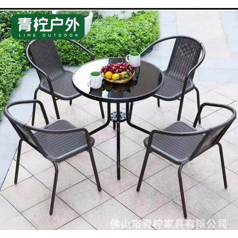 户外桌椅阳台花园餐厅烧烤奶茶店大排档户外休闲仿藤桌椅组合