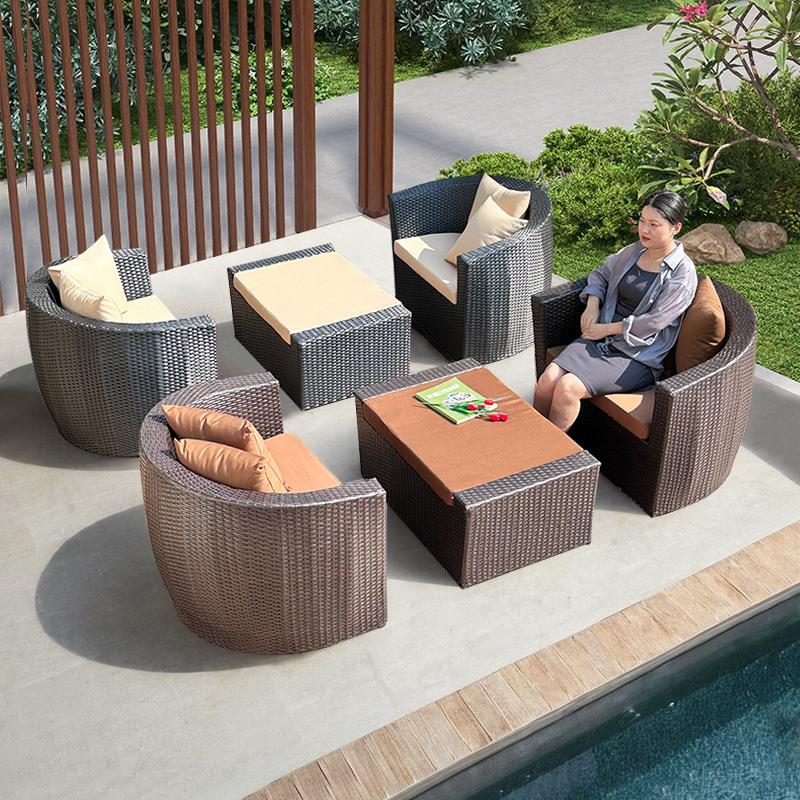 户外藤椅沙发露天阳台户外躺床高端休闲室外庭院家具组合防水防晒