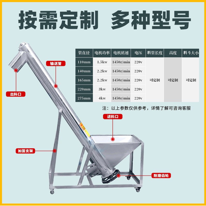化工粉体颗粒上料机 管式绞龙提升机E 219型螺旋提升上料机设备