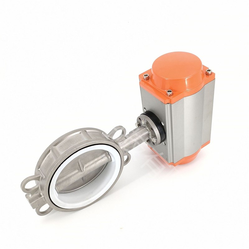 天津D671F-10/1n6P中线垂直对夹式不锈钢四氟气动蝶阀厂商DN50-50