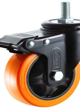 厚德销售脚轮 3寸4寸5寸孔顶刹车橙色PU 轮子物R流工业设备 万向
