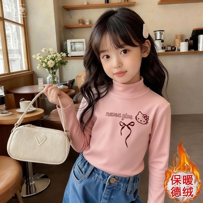 女童德绒长袖T恤秋冬季2025新款中大童设计感打底衫百搭可爱上衣