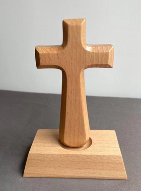 实木十字架摆件书桌办公室桌面摆台木质高14.5厘米
