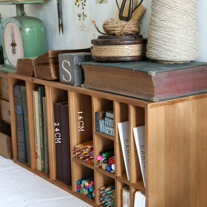 叁杉家居复古手账k书桌收纳盒办公桌面画笔彩铅木质格子书架置物