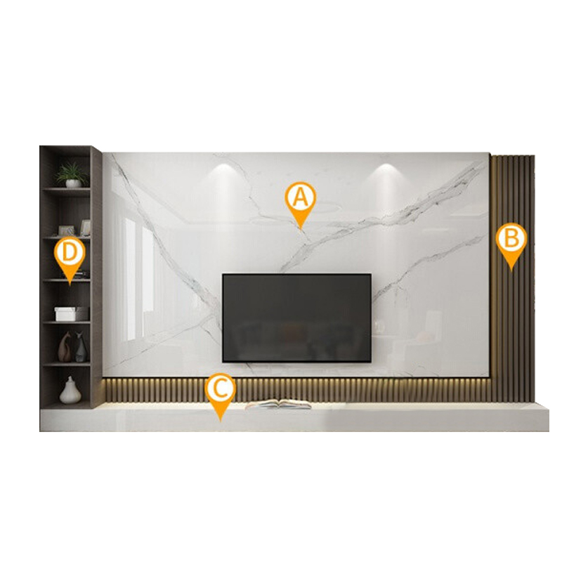 2022款悬空岩板背景墙木格栅奢石内嵌电视N墙轻奢客厅大理石影视