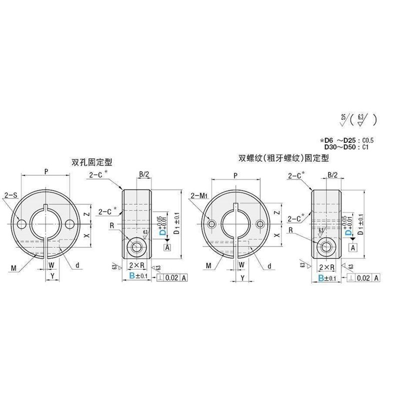 替代现货双孔固定型 双螺纹固定型SCSM15L-15光轴固定环开口型带