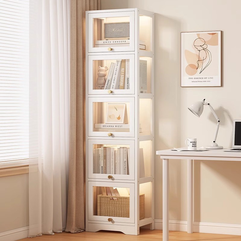 书架带门置物架落地亚p克力书柜家用客厅靠墙边展示柜储物柜夹缝