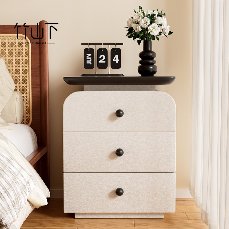 实木床头柜奶油风极简小众家用卧室床边小型简约收纳柜轻奢设计感
