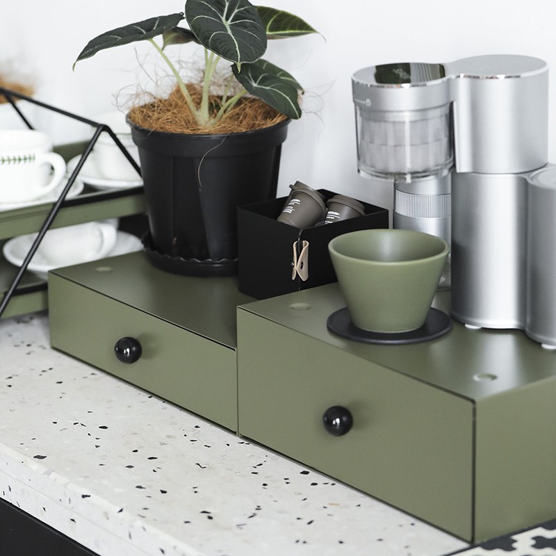 铁艺多功能桌面收k纳盒叠放抽屉架轻奢杂物盒垫高铁盒子墨绿奶茶