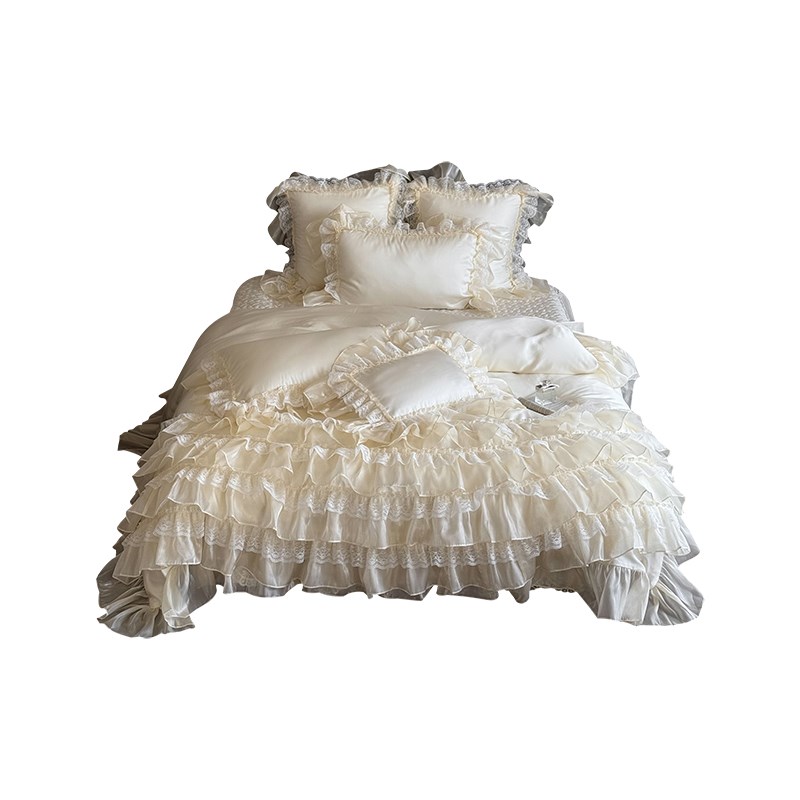 公主风夏季80iS双面天丝四件套少女心蕾丝被套凉感床盖款床上用品