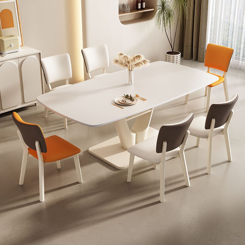 奶油风白色岩板餐桌椅组合家用小户型客厅现代简约超晶石吃饭桌子