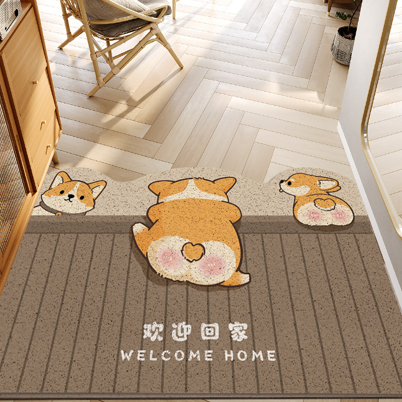 卡通柯基入户门地垫防滑进门垫家用踏脚垫子丝圈可裁剪门口地毯