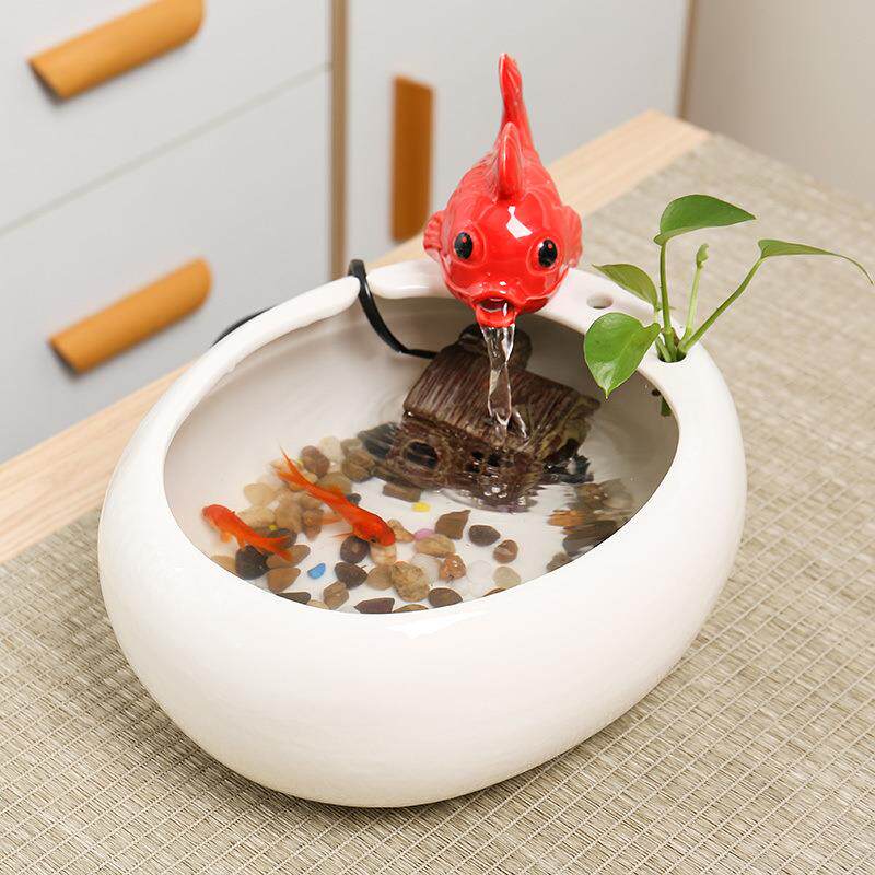 瓷自动循环流陶猫水摆件招财鱼缸小家用JCQ室内加湿器宠物咪饮型