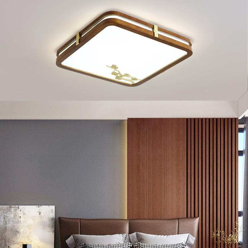 新中式吸顶灯超薄客厅灯具灯套餐长方形木实le8428d简约餐厅卧室8