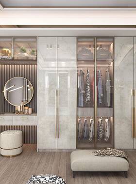 5YA1轻户奢衣柜家用卧室梳玻璃门简约F76559HJ现代小型亮妆光实木