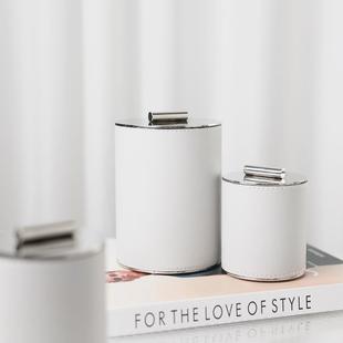 现代轻奢板皮金梳属零钱收纳OKU罐摆件样革间家居卧室妆台玄关装