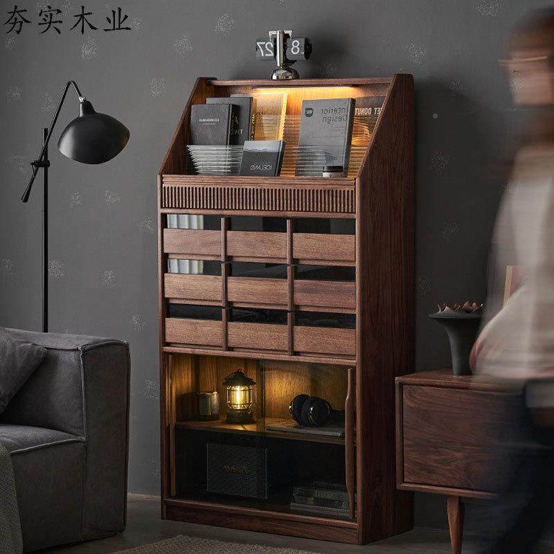 实书柜置物边柜轻奢简约现代书志架客厅ALT卧室斗架柜黑胡桃木木