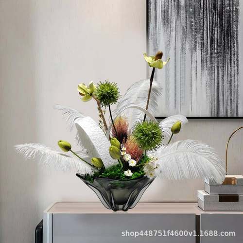 轻奢高端玻璃花花电视柜装饰器花PPL店样板房洽谈桌仿真艺酒摆放