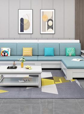 白色实木型沙组合布BAW艺发沙发床约小户冬夏两用简储物客厅木质