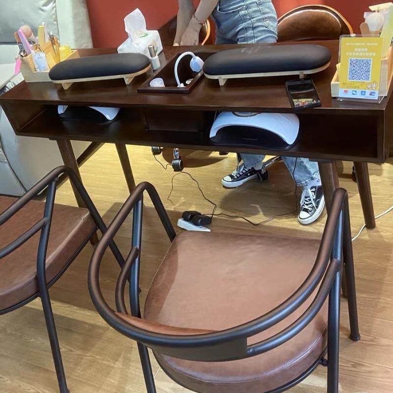 实木复古美胡桃人美甲桌子式台单FDI双简约尘吸器桌椅套装经济型