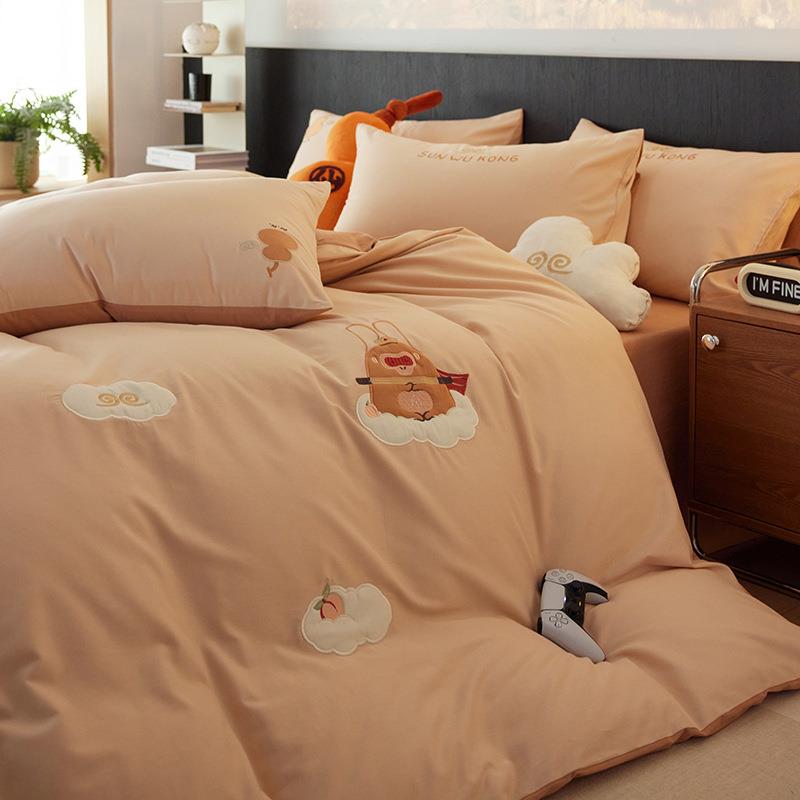 2JFW1011525秋冬全棉6s磨毛贴布绣四件套0纯件棉床0单被套笠卡通