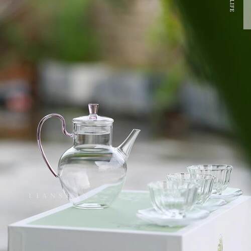 玻璃f1s51茶带盖仿宋执壶耐茶高温泡茶壶古风壶煮壶防烫壶彩把绿