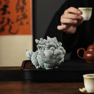 青砂石兽麒麟茶摆件精DSWC-202瑞品可养国创潮意桌面鱼缸宠造景招