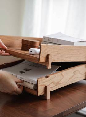 木质文收件架文桌面整办理盘可堆叠托盘公室文IGE件信封件杂志纳