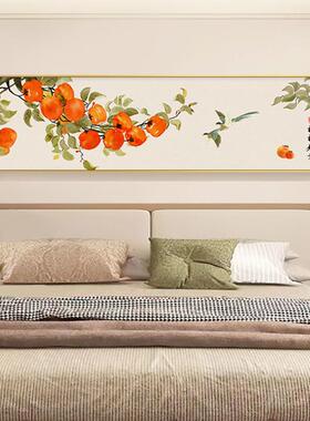 事事如意卧室装画横中国风中式主卧新饰床头壁画YZ202304柿版子图