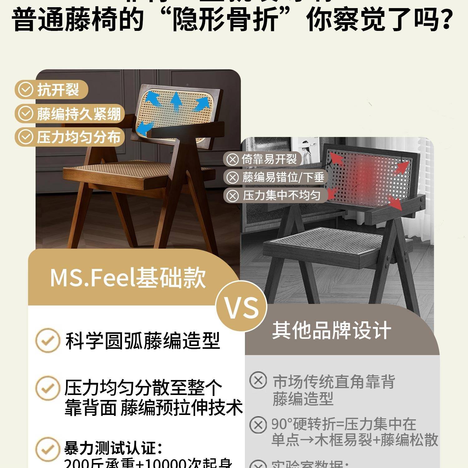 实木餐椅用昌迪加尔椅家椅餐桌古风扶手中藤编椅N766-2靠背凳子休