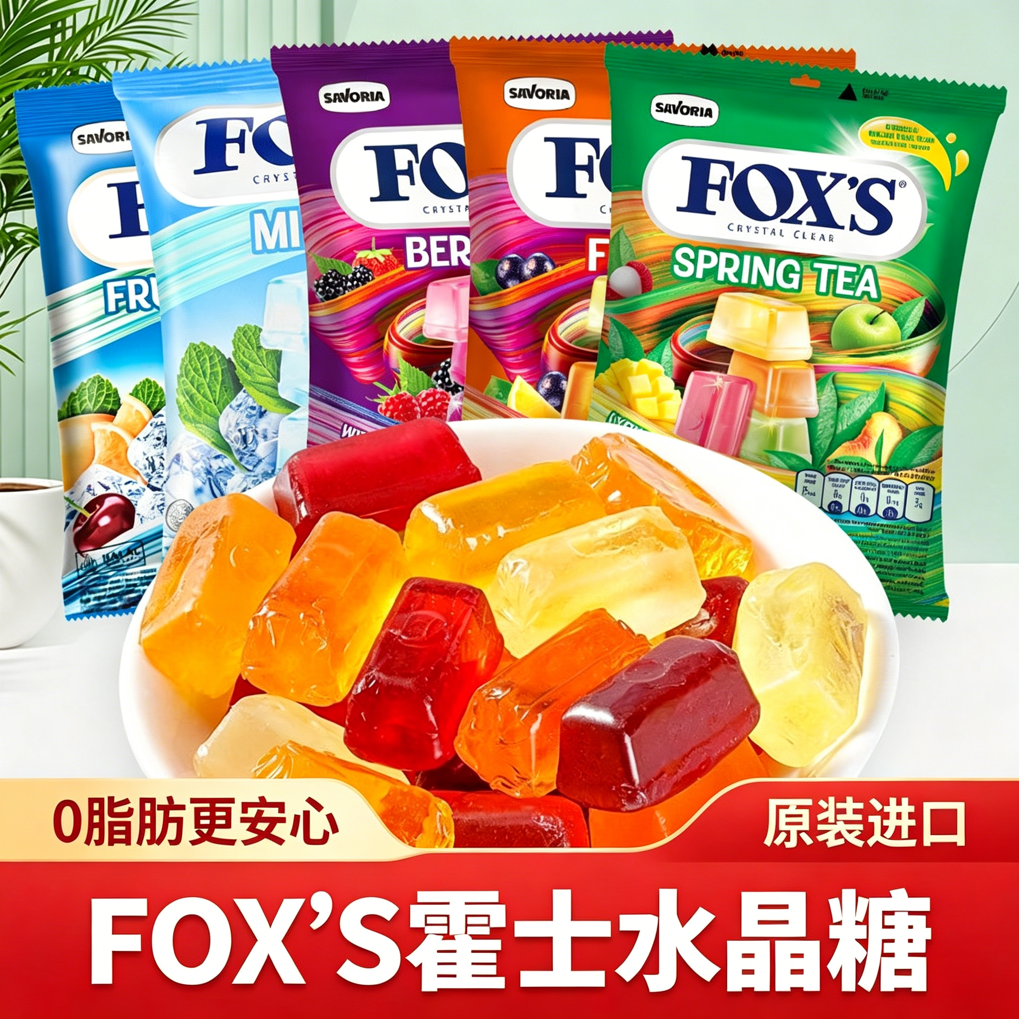印尼进口foxs水晶糖霍士福克斯袋装90g什锦水果四季茶硬糖果FOX'S