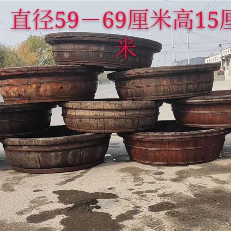 民俗怀旧老物件古代老木桶旧木盆老水桶手提旧木桶木盆实木花盆