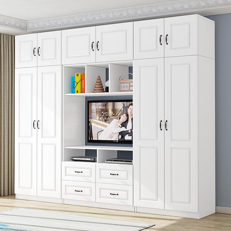 全屋订制衣柜电视柜组合墙卧室整体组合实木电视柜收纳储物柜一体